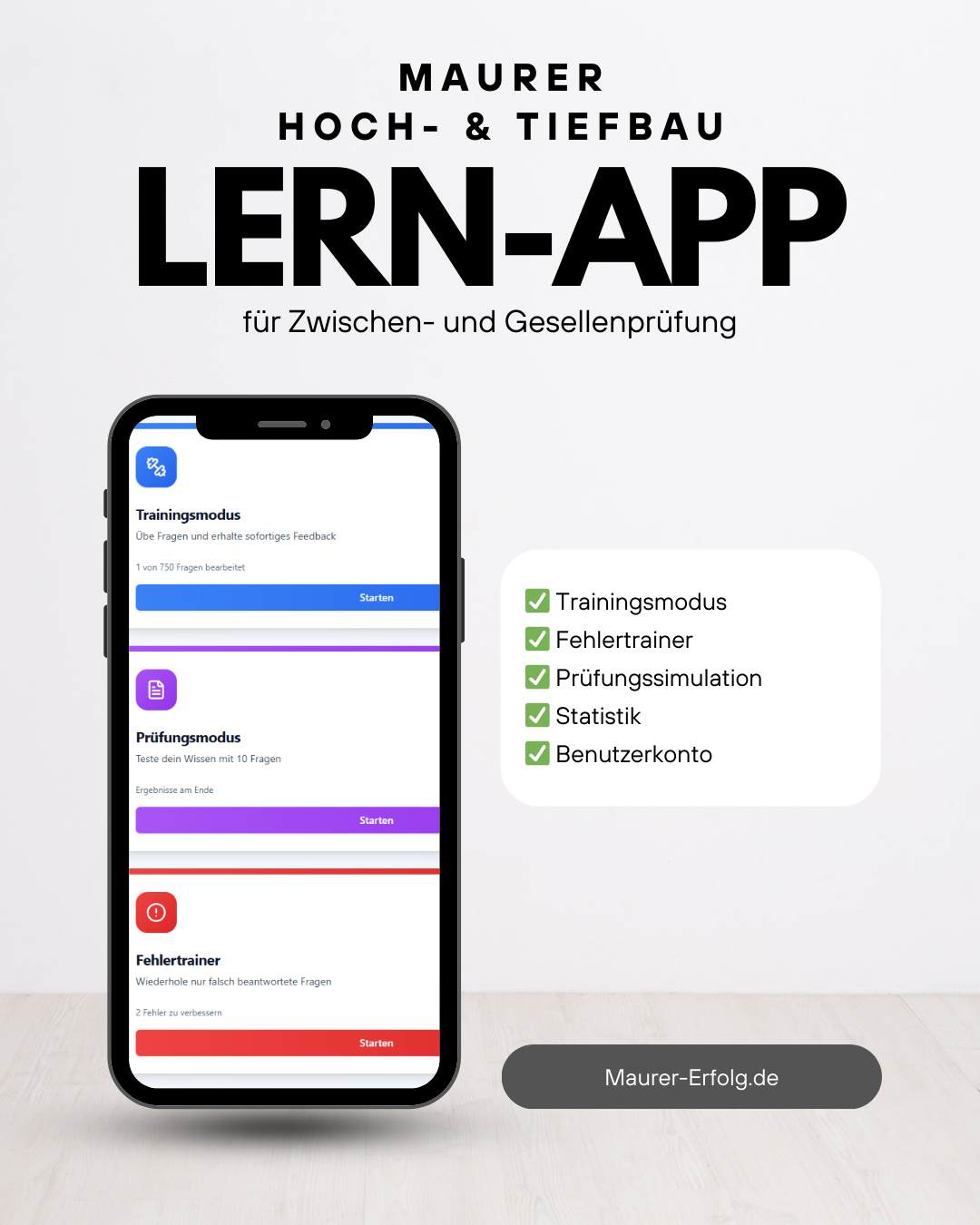 Maurer-Erfolg Trainer-App auf dem Smartphone