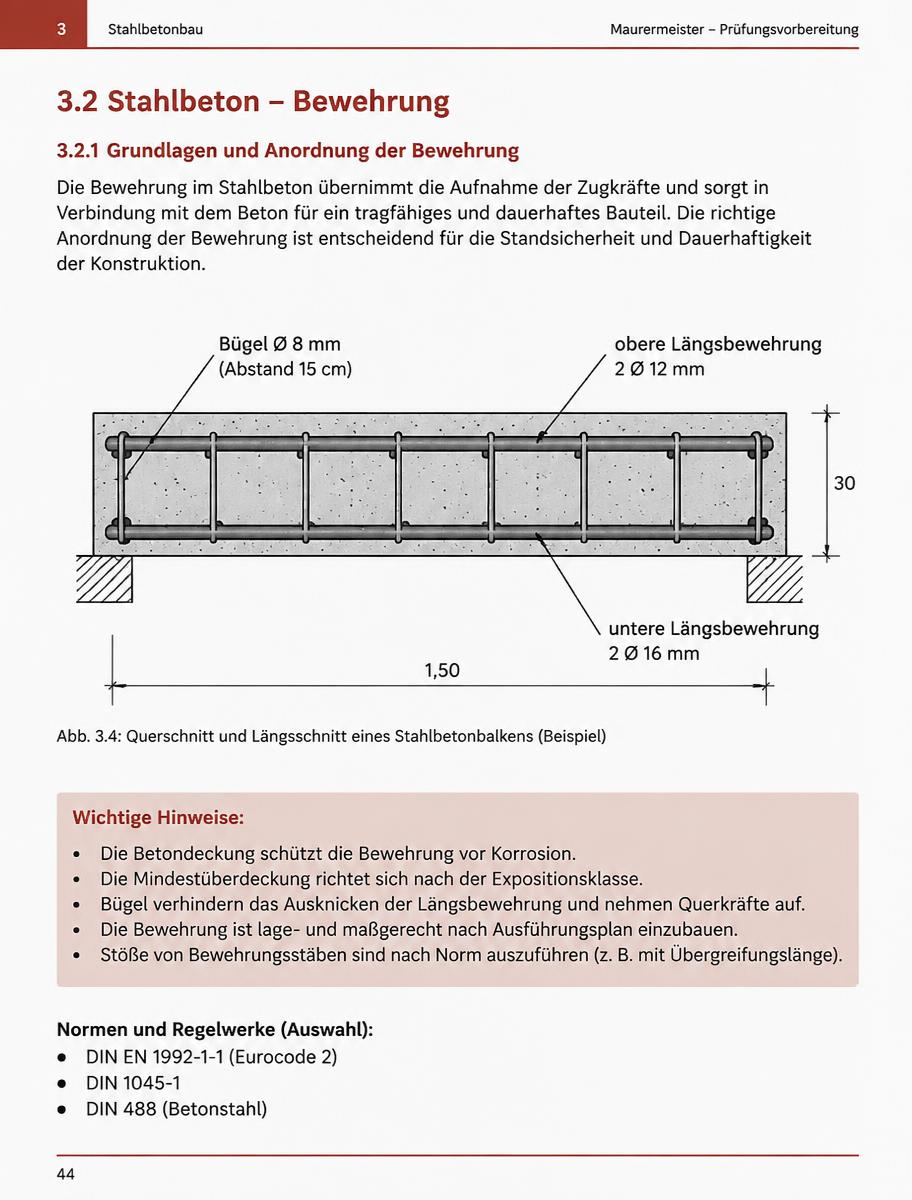 Stahlbeton – Bewehrung im Querschnitt
