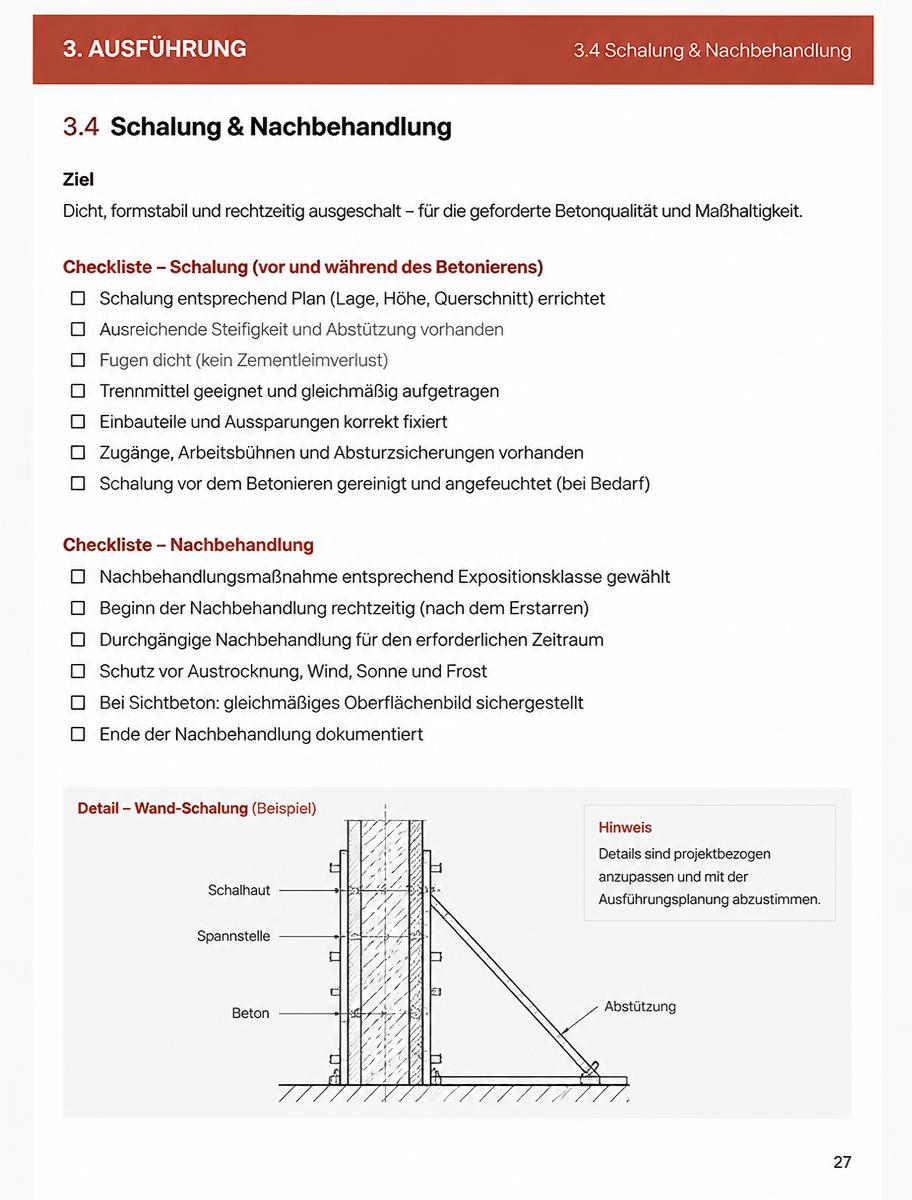 Checkliste Schalung & Nachbehandlung